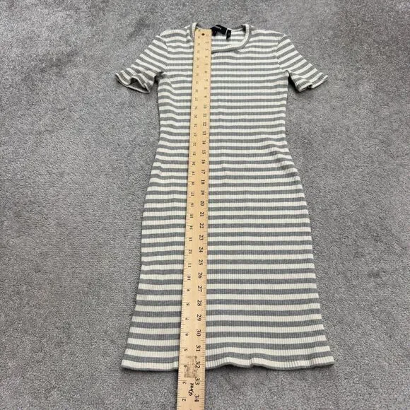 Theory Ribbed Knit Bodycon Midi Dress Womens XSP Gray White Striped Crew Neck - Picture 9 of 14